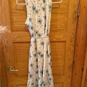 Cato White Maxi Dress with Green Daisy Print and Black Polka Dots